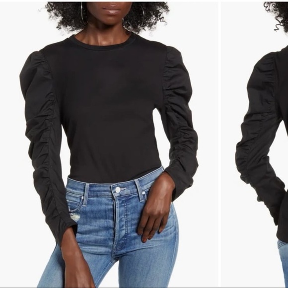 English Factory Puff Sleeve Poplin Top - Picture 1 of 3